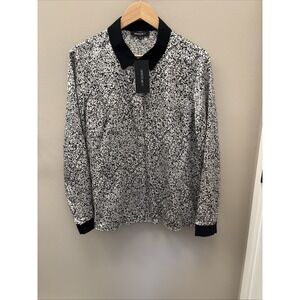 Lafayette 148 New York 12 Black & White 100% Silk Long Sleeve Button Up Blouse